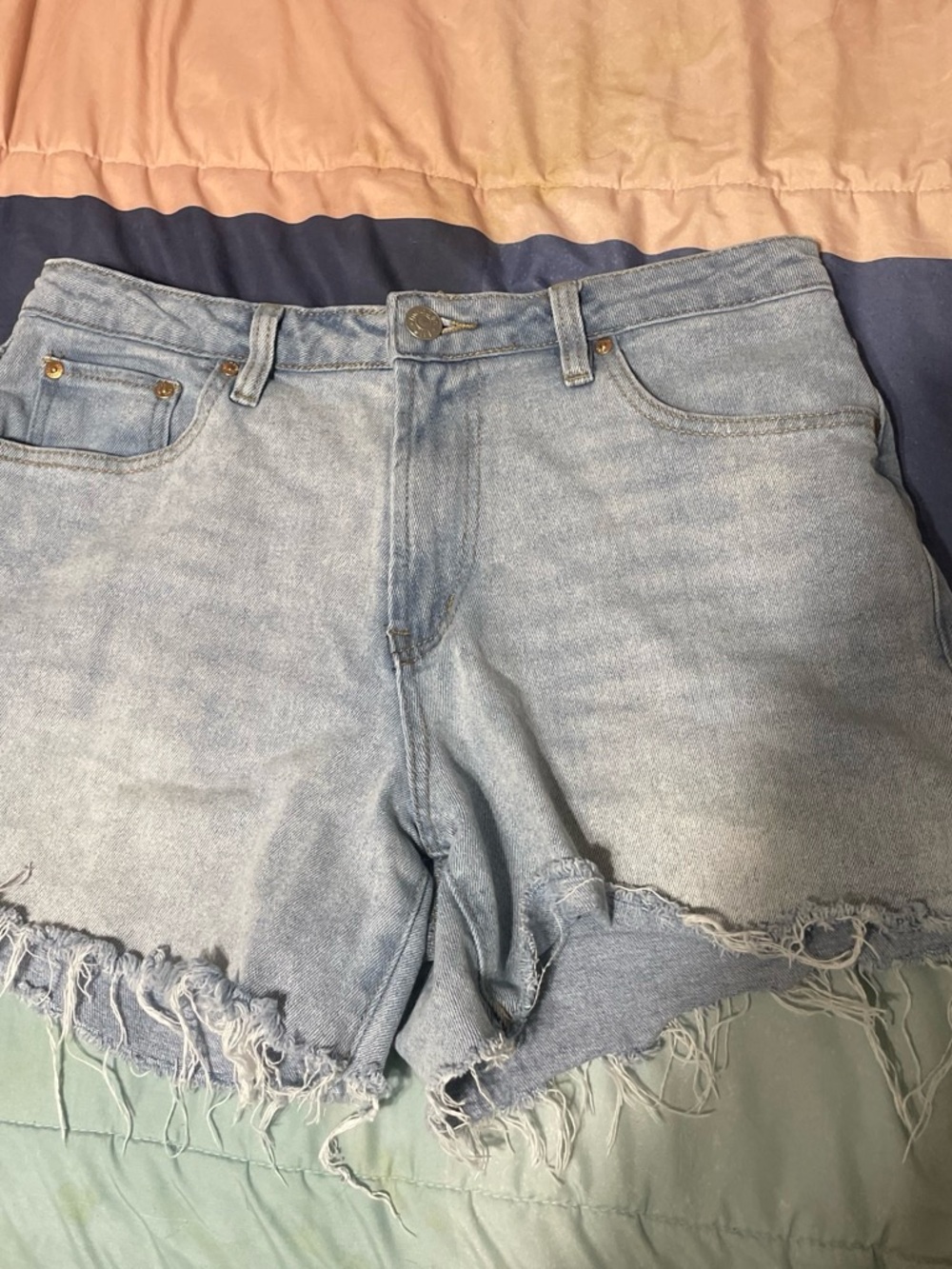 Madden Girl Light Blue Distressed Frayed Hem Denim Shorts